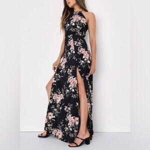 Lulus Feel The Music Midnight Blue Floral Print Maxi Dress NWOT